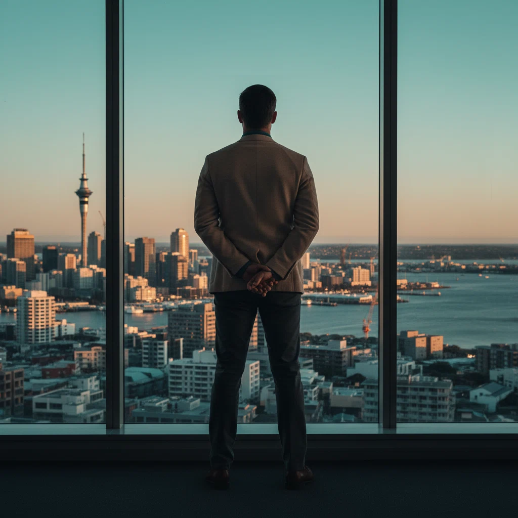 Editorial contributor overlooking Auckland harbour - men's health wellness journalist