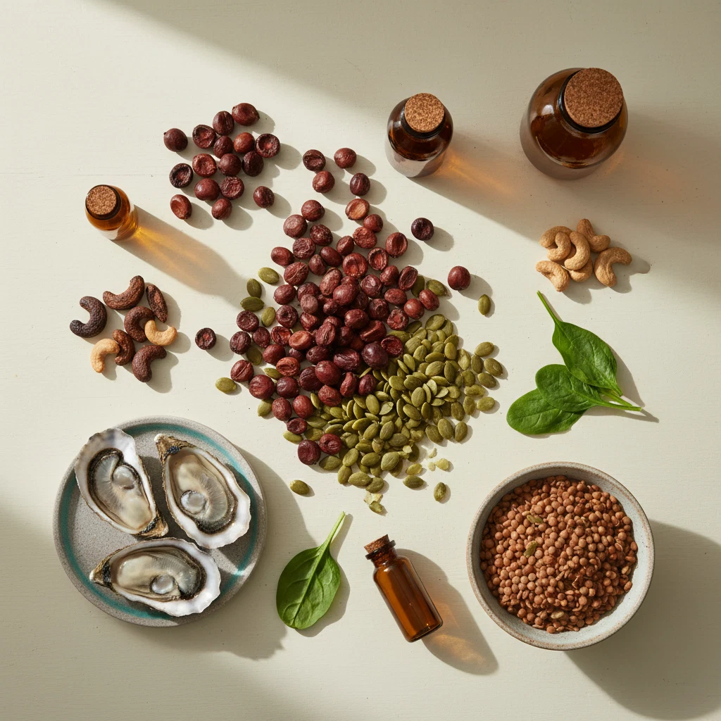Saw palmetto berries, pumpkin seeds and zinc-rich foods - plant-based men's food supplement for normal blood flow