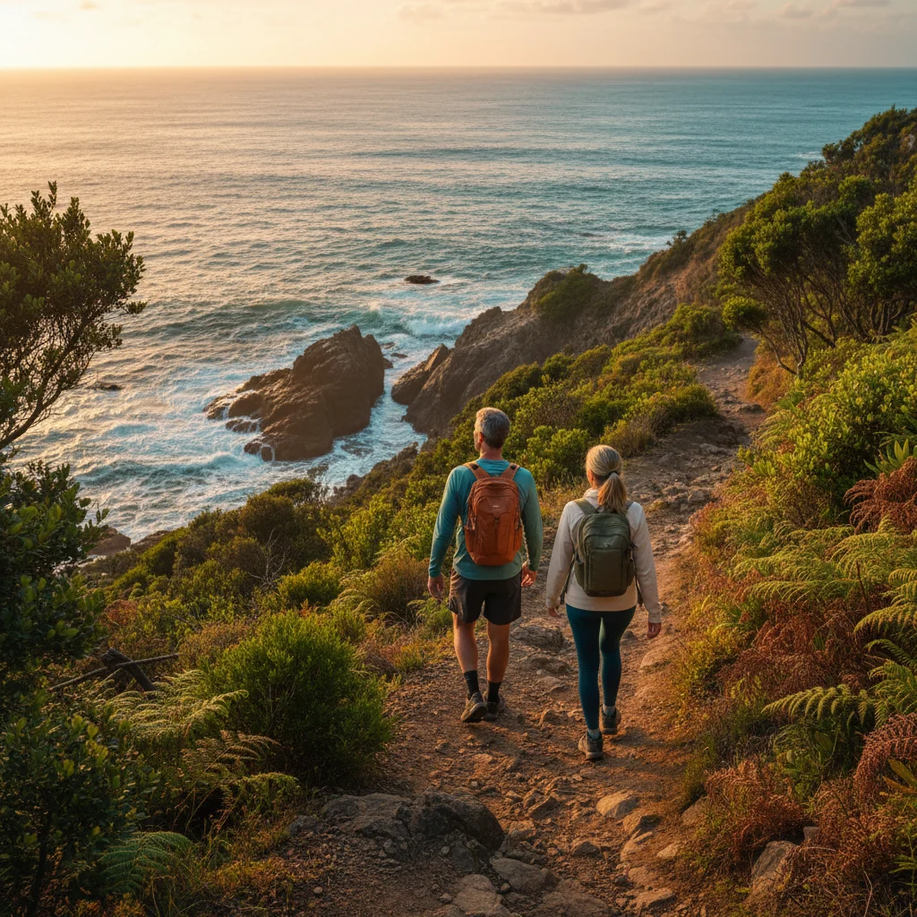 Two people walking on a coastal New Zealand track - men's health supplement online NZ no pharmacy